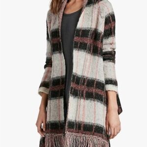 Lucky Brand Brushed Black and Pink Plaid Cardigan